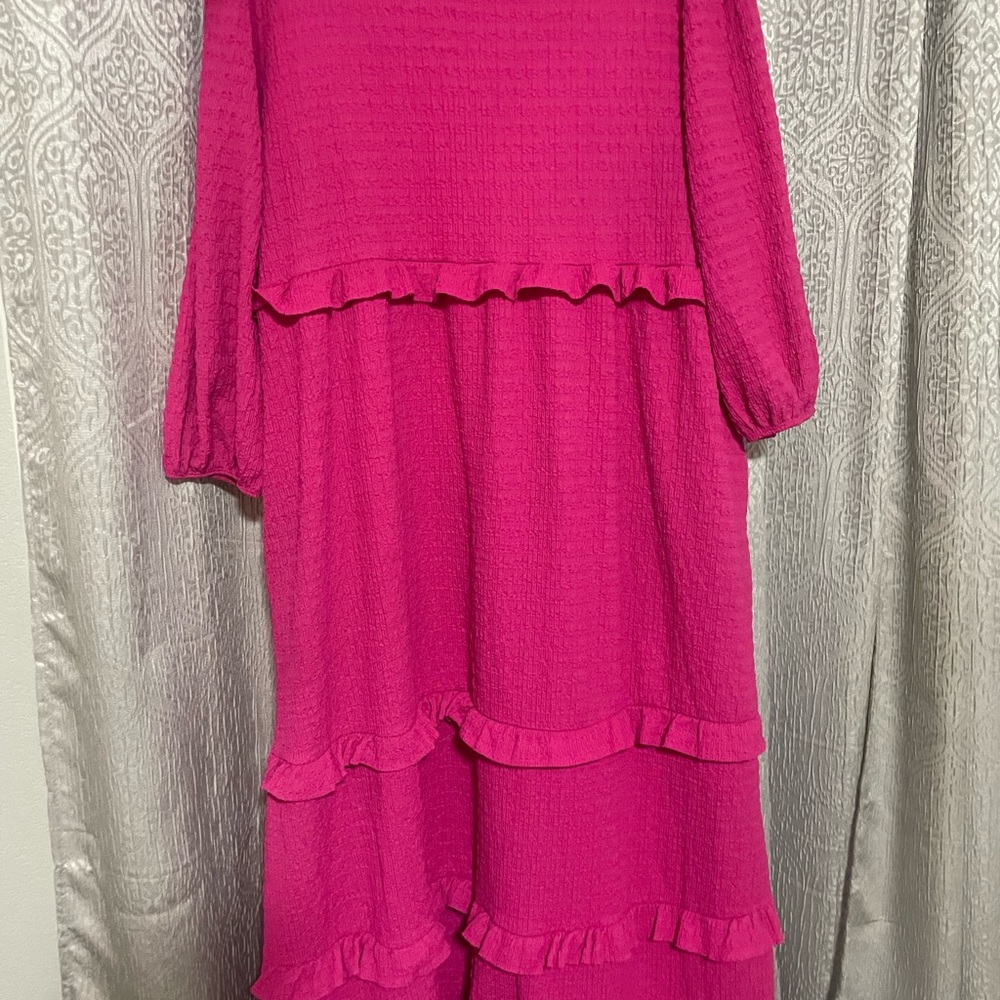 Vibrant Pink Maxi Dress with Ruffle Details - Picture 5 of 5